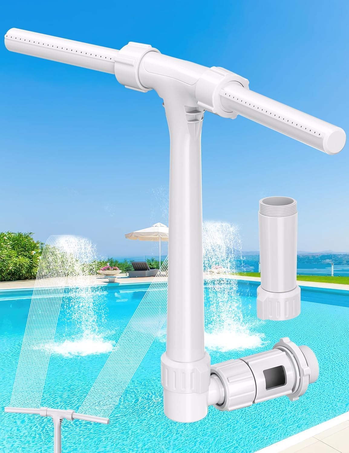 2025 Height Upgrade Pool Fountain for Above Ground/Inground Pools with Dual High-Pressure Spray, 360° Adjustable Cooling Jet & Relaxation - Waterfall Sprinkler Cooler