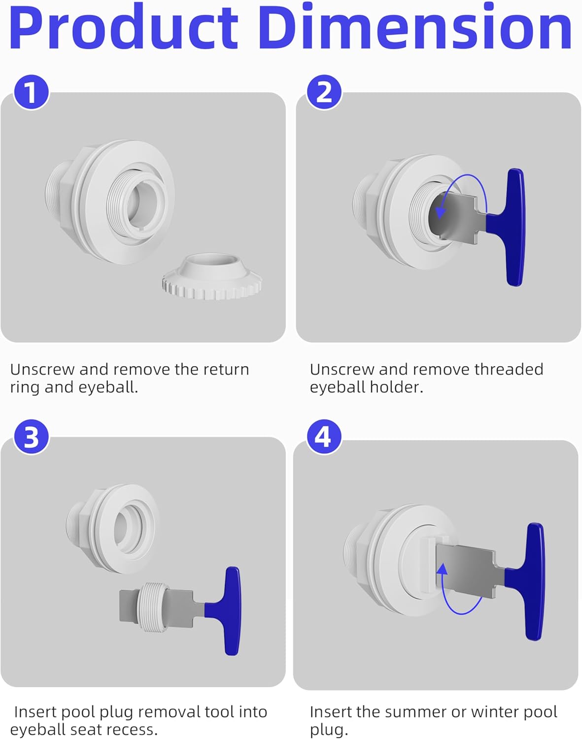 Pool Plug Removal Tool - Durable Metal Nozzle Seat Removal Tool with Rubber Handle，Pool Return Fitting Removal Tool for Replacing Pool Plumbing System(1PC)