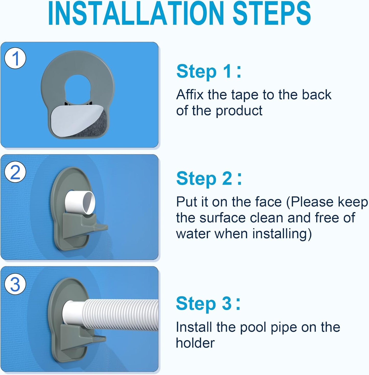 4 Pack Swimming Pool Pipe Holders, Pool Hose Support Holders for Above Ground Pools with Tape, Pool Accessories Compatible with Intex Pools