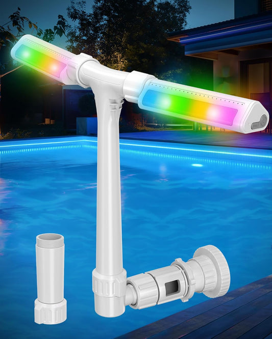 2025 Upgrade Higher Pool Fountain with Lights for Above Ground/Inground Pools, 360° Adjustable Water Sprinkler Dual High-Pressure Spray, Remote-Controlled, Waterfall Cooler (White)