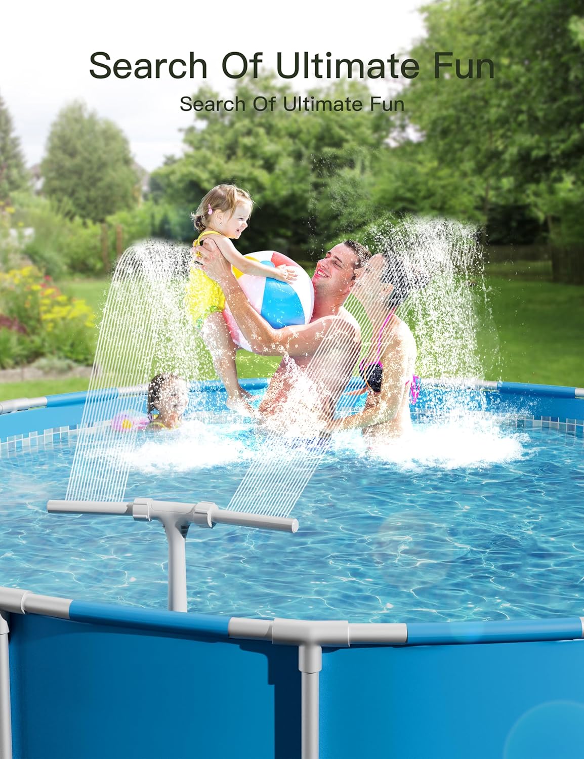 2025 Height Upgrade Pool Fountain for Above Ground/Inground Pools with Dual High-Pressure Spray, 360° Adjustable Cooling Jet & Relaxation - Waterfall Sprinkler Cooler