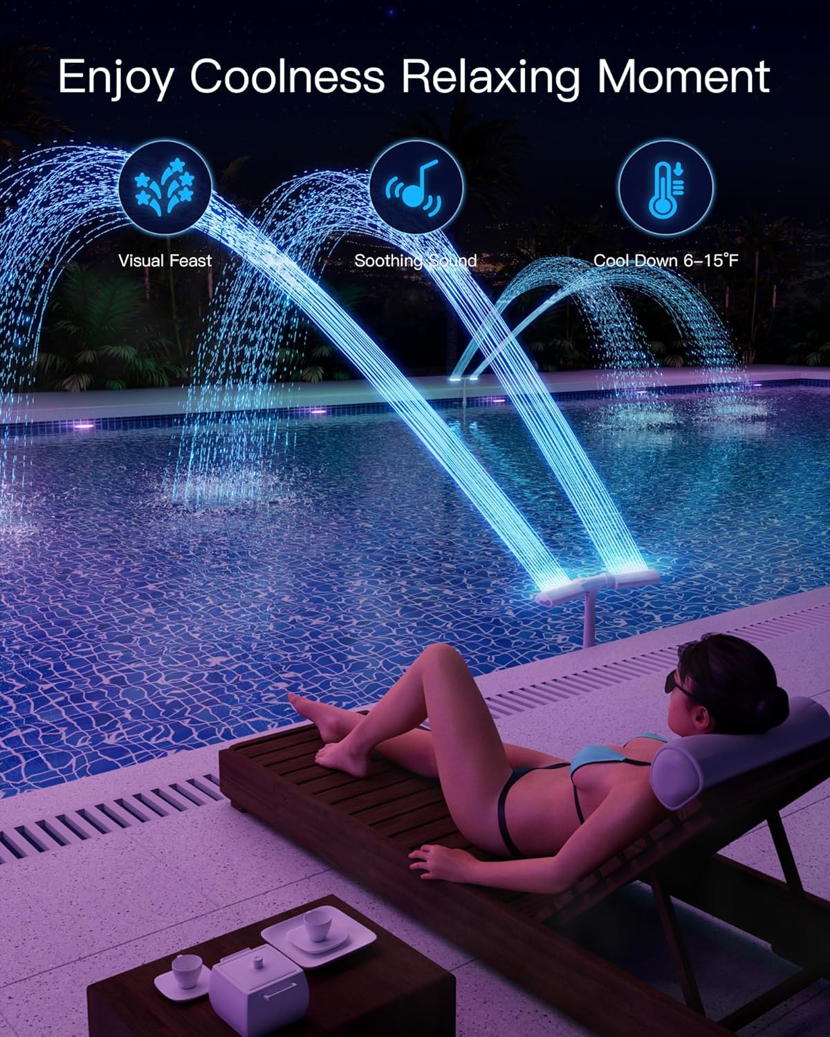 2025 Height Upgrade Pool Fountain with Lights for Above & Inground Pools - Dual Spray Aerator with Remote Control, 360° Adjustable Sprinkler, Pool Cooler & Decor Accessories