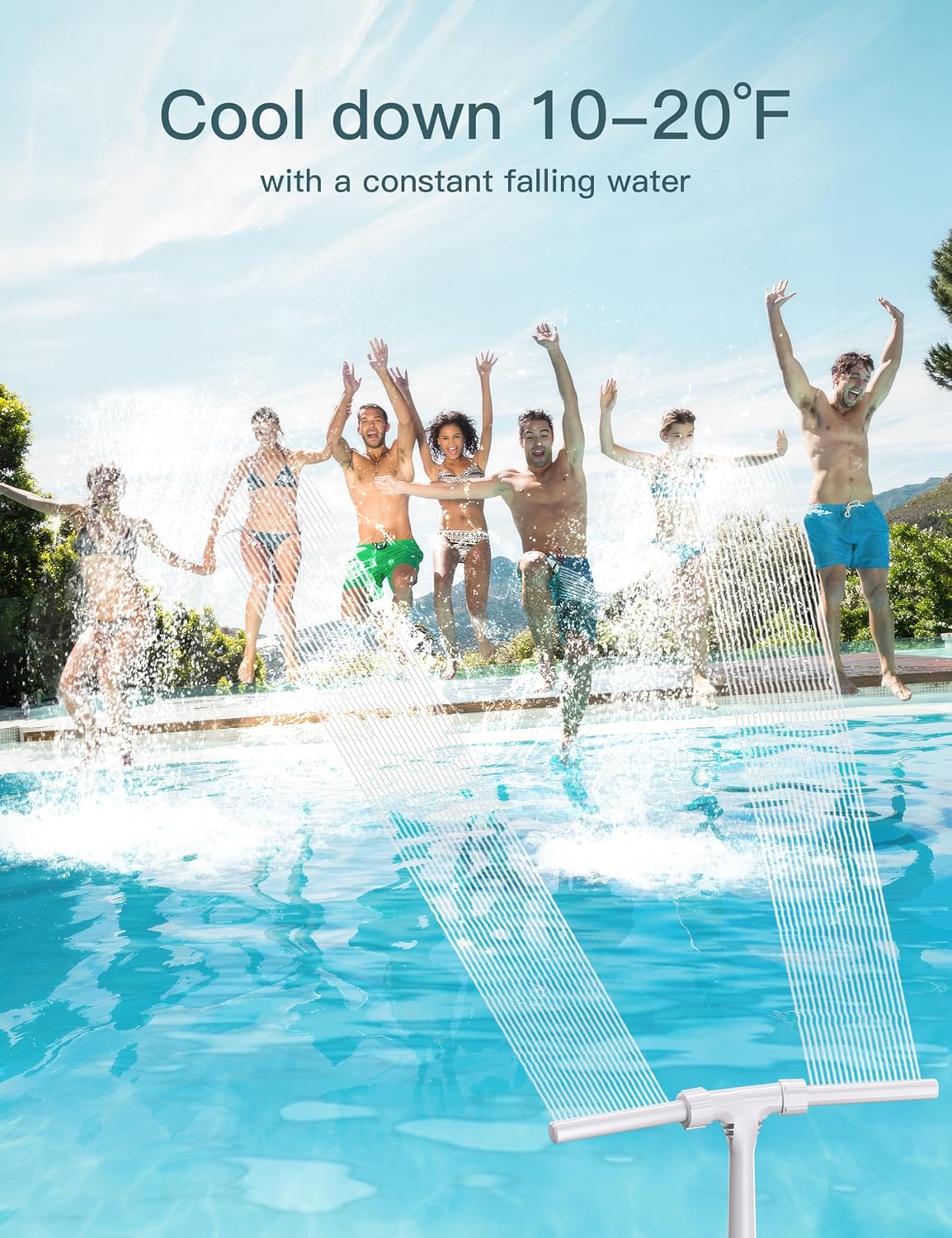 2025 Height Upgrade Pool Fountain for Above Ground/Inground Pools with Dual High-Pressure Spray, 360° Adjustable Cooling Jet & Relaxation - Waterfall Sprinkler Cooler