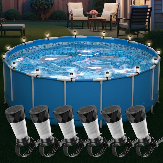 Solar Pool Lights for Above Ground Pools, Waterproof LED Pool Lights for Frame Pool Decoration, Warm White Light for Outdoor Swimming Pool Accessories, 6 Pack