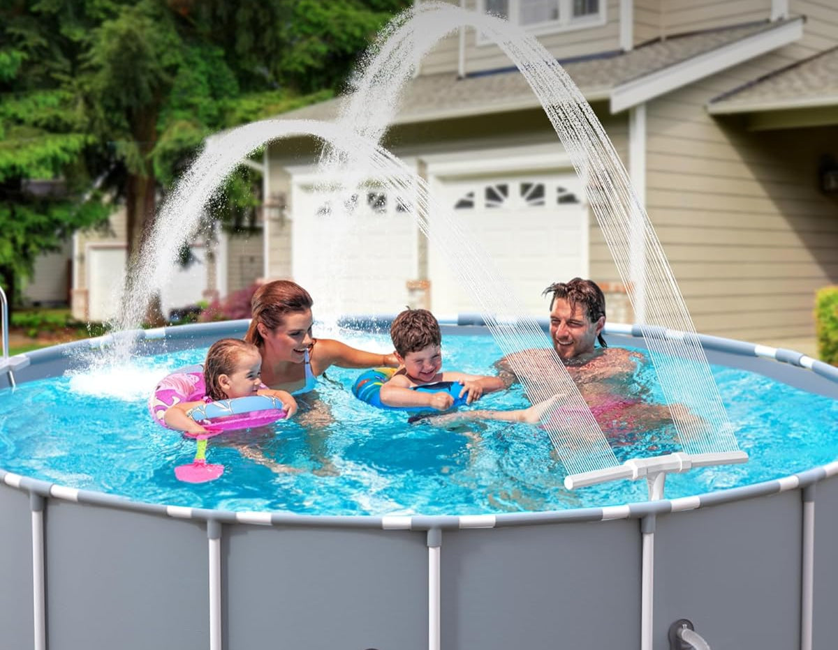 2025 Height Upgrade Pool Fountain - Dual Spray High-Pressure Adjustable Waterfall Sprinkler Cooler for Above-Ground & Inground, 360° Cooling Jet & Relaxation Features,White