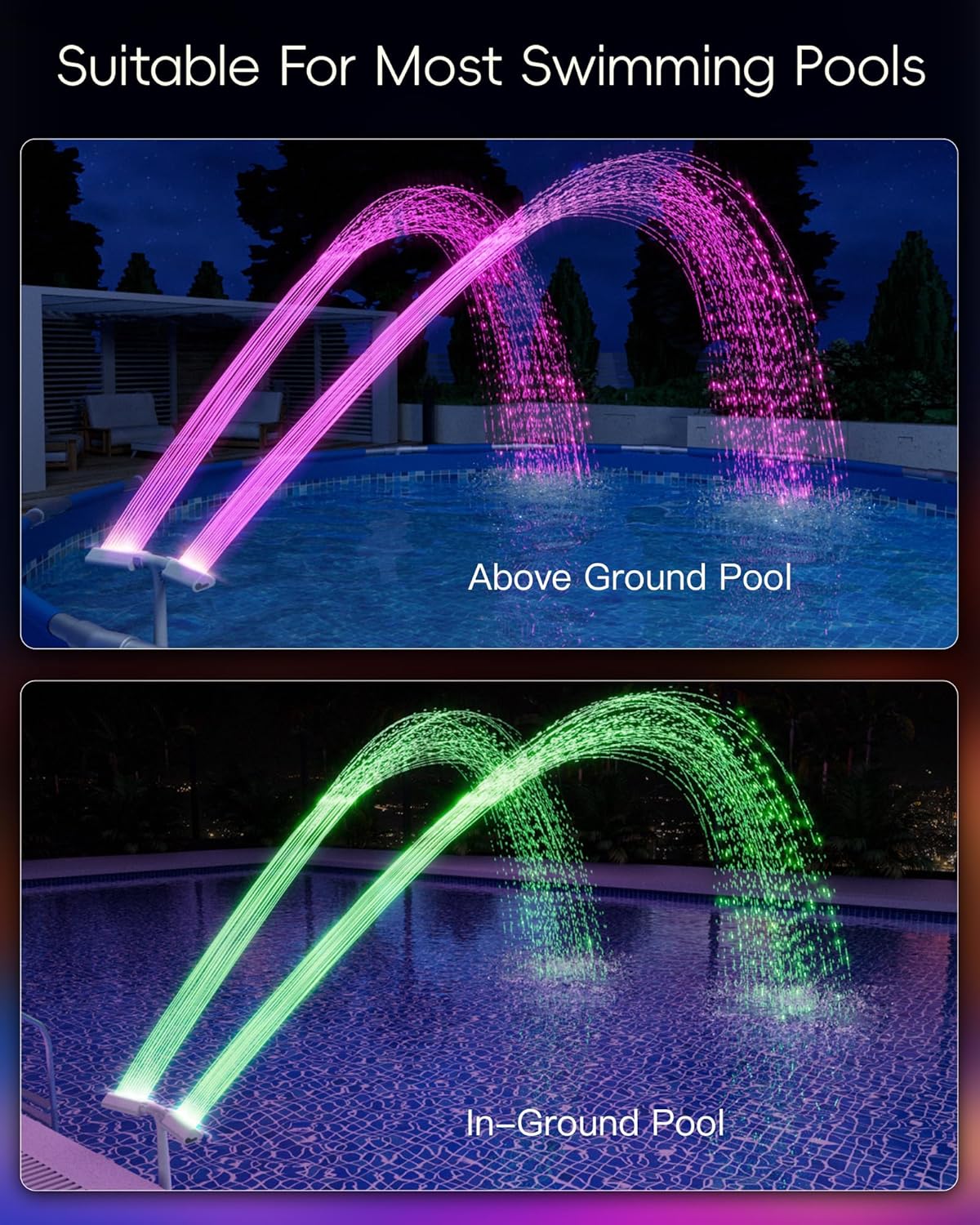 2025 Height Upgrade Pool Fountain with Lights for Above & Inground Pools - Dual Spray Aerator with Remote Control, 360° Adjustable Sprinkler, Pool Cooler & Decor Accessories