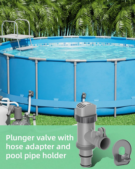 Above Ground Swimming Pool Plunger Valve & Swimming Pool Pipe Holder Set- Replacement Pool Accessories Compatible with Intex Pools (2 Each)