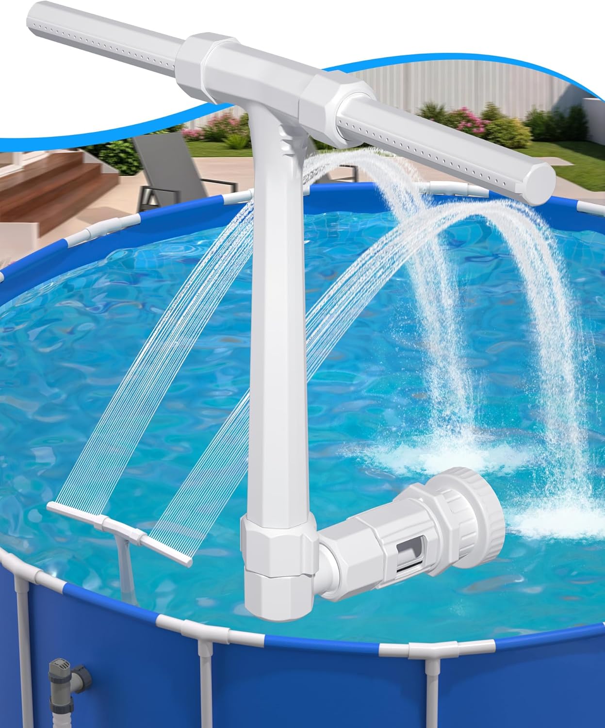 2025 Height Upgrade Pool Fountain - Dual Spray High-Pressure Adjustable Waterfall Sprinkler Cooler for Above-Ground & Inground, 360° Cooling Jet & Relaxation Features,White