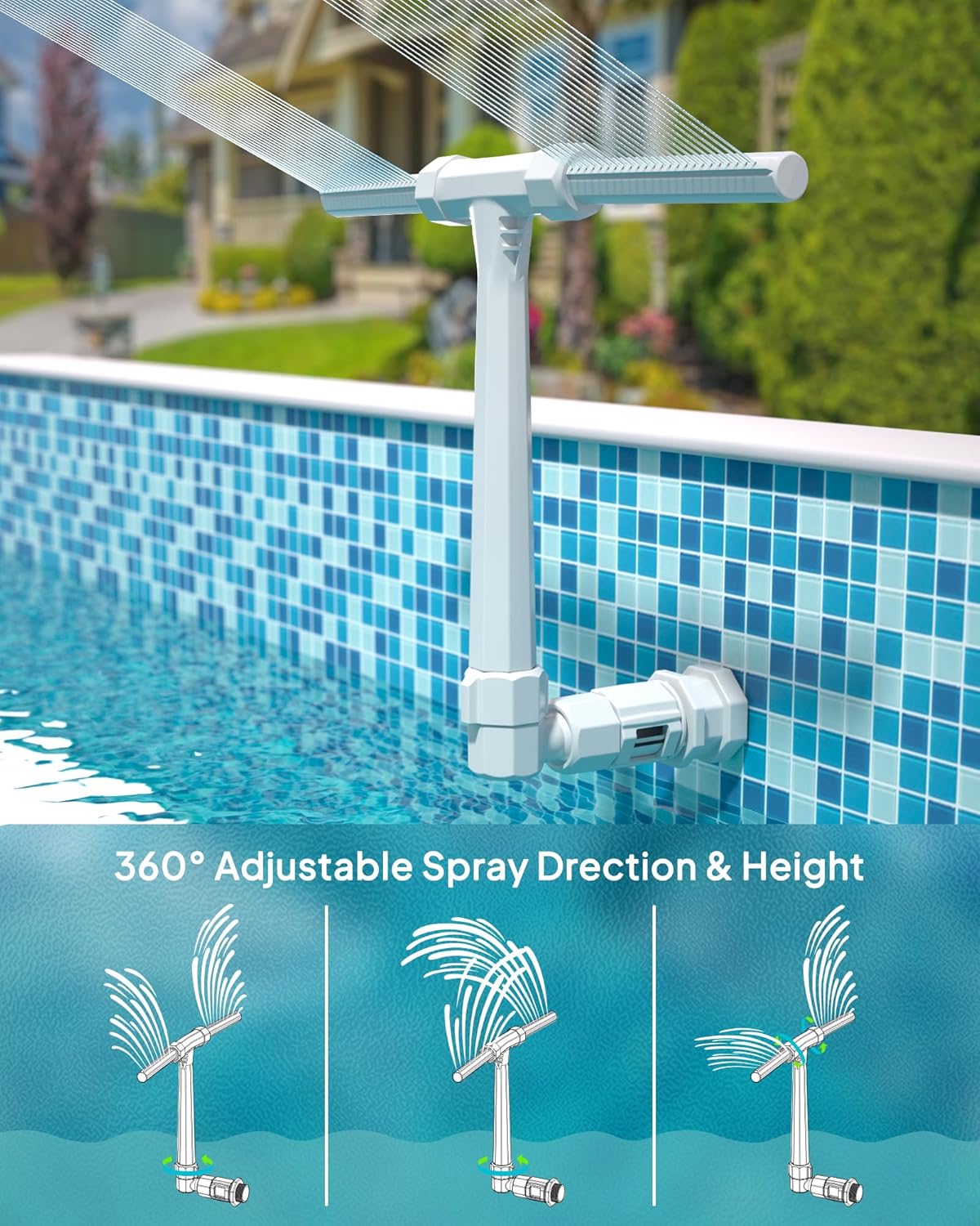 2025 Height Upgrade Pool Fountain - Dual Spray High-Pressure Adjustable Waterfall Sprinkler Cooler for Above-Ground & Inground, 360° Cooling Jet & Relaxation Features,White