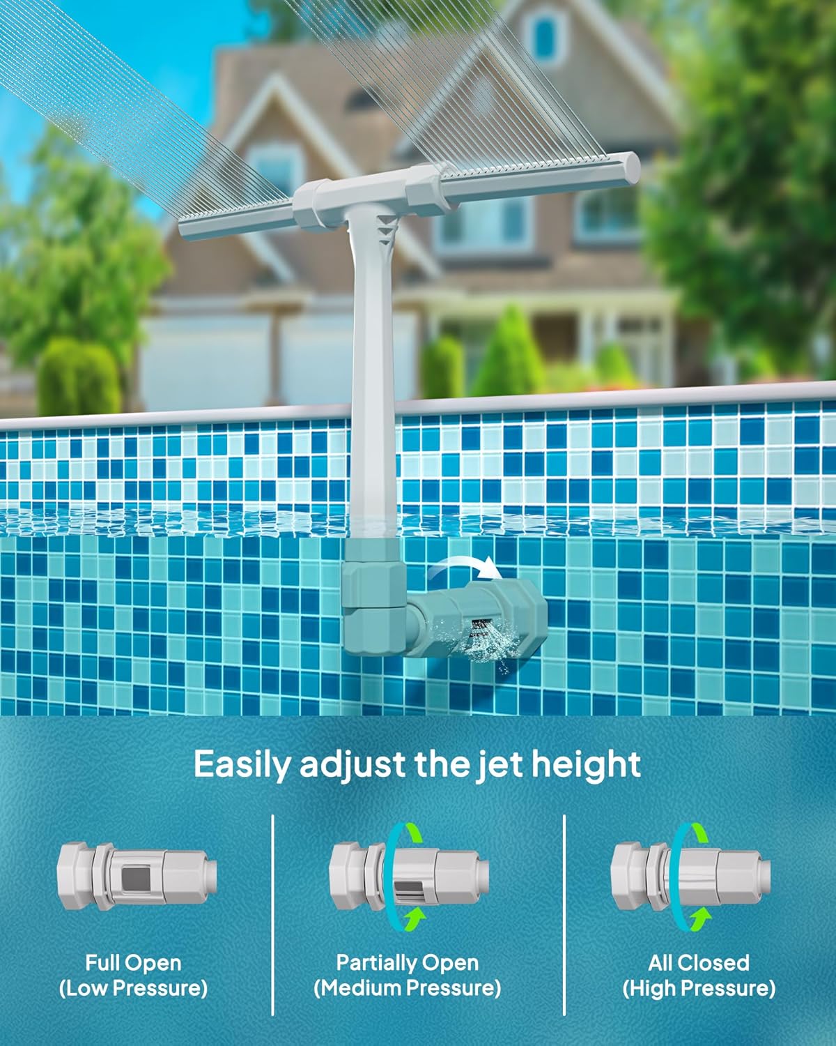Dual Spray High-Pressure Pool Fountain - Adjustable Waterfall Sprinkler Cooler for Above-Ground & In-Ground Pools, 360°Cooling Jet & Relaxation, Gray