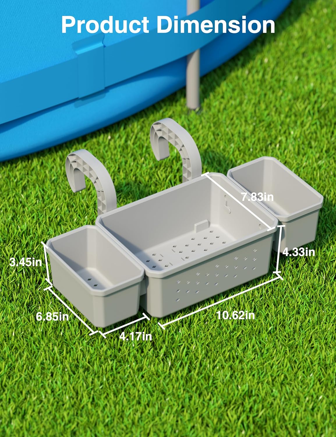 Poolside Storage Basket with 2 Cup Holders, Stretchable Pool Toy Basket for Towels Beverages, Multifunctional Poolside Holder for Most Frame Pool Accessories (2Pack)