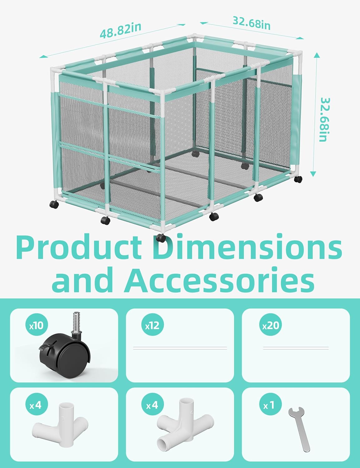 Pool Float Storage – Outdoor Pool Toy Storage Organizer for Pool Noodles, Toys, Floats, Balls, and Equipment, Mesh Rolling Storage Organizer Bin, Cyan
