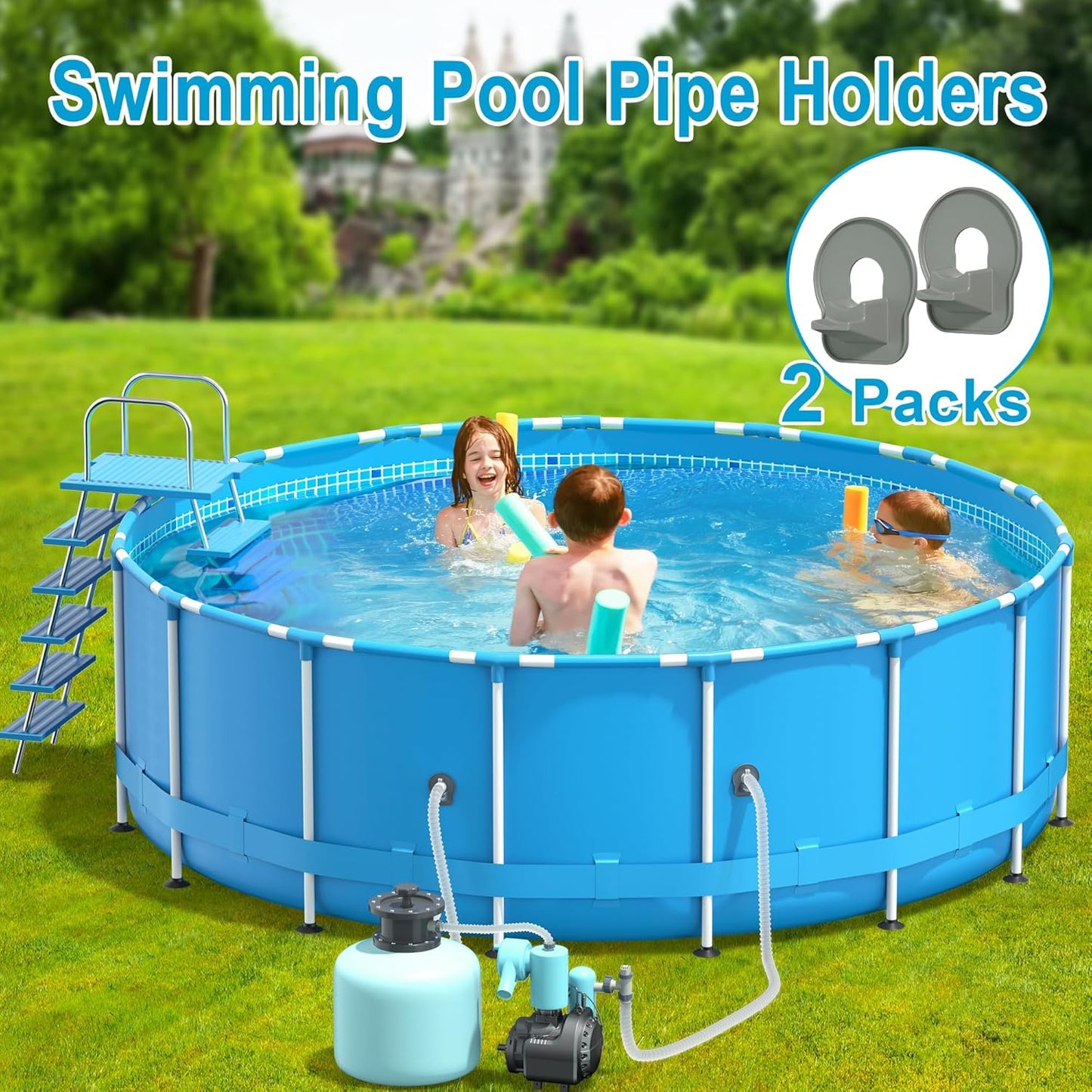 2 Pack Swimming Pool Pipe Holders, Above Ground Swimming Pool Hose Support Holder with Tape, Designed Compatible with Intex Pools