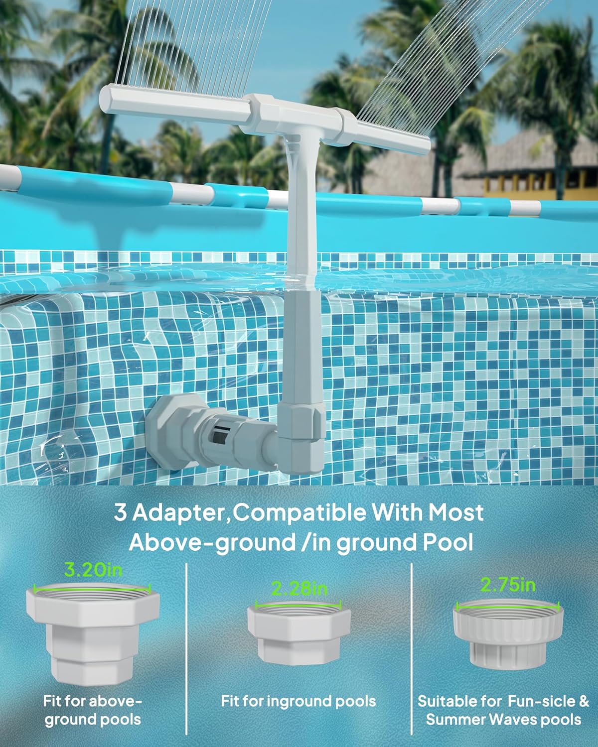 Dual Spray High-Pressure Pool Fountain - Adjustable Waterfall Sprinkler Cooler for Above-Ground & In-Ground Pools, 360°Cooling Jet & Relaxation, Gray