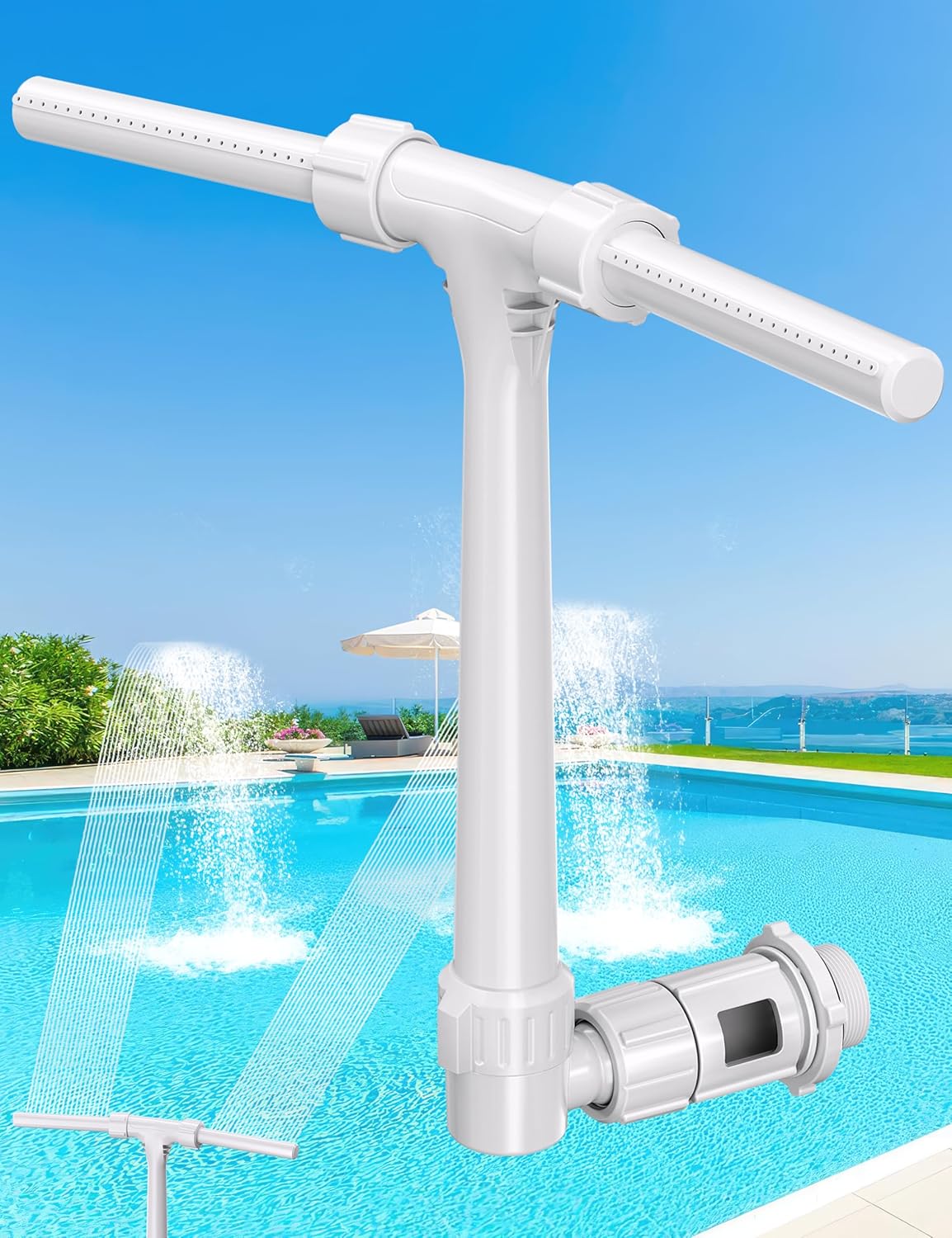 2025 Height Upgrade Pool Fountain for Above Ground/Inground Pools with Dual High-Pressure Spray, 360° Adjustable Cooling Jet & Relaxation - Waterfall Sprinkler Cooler