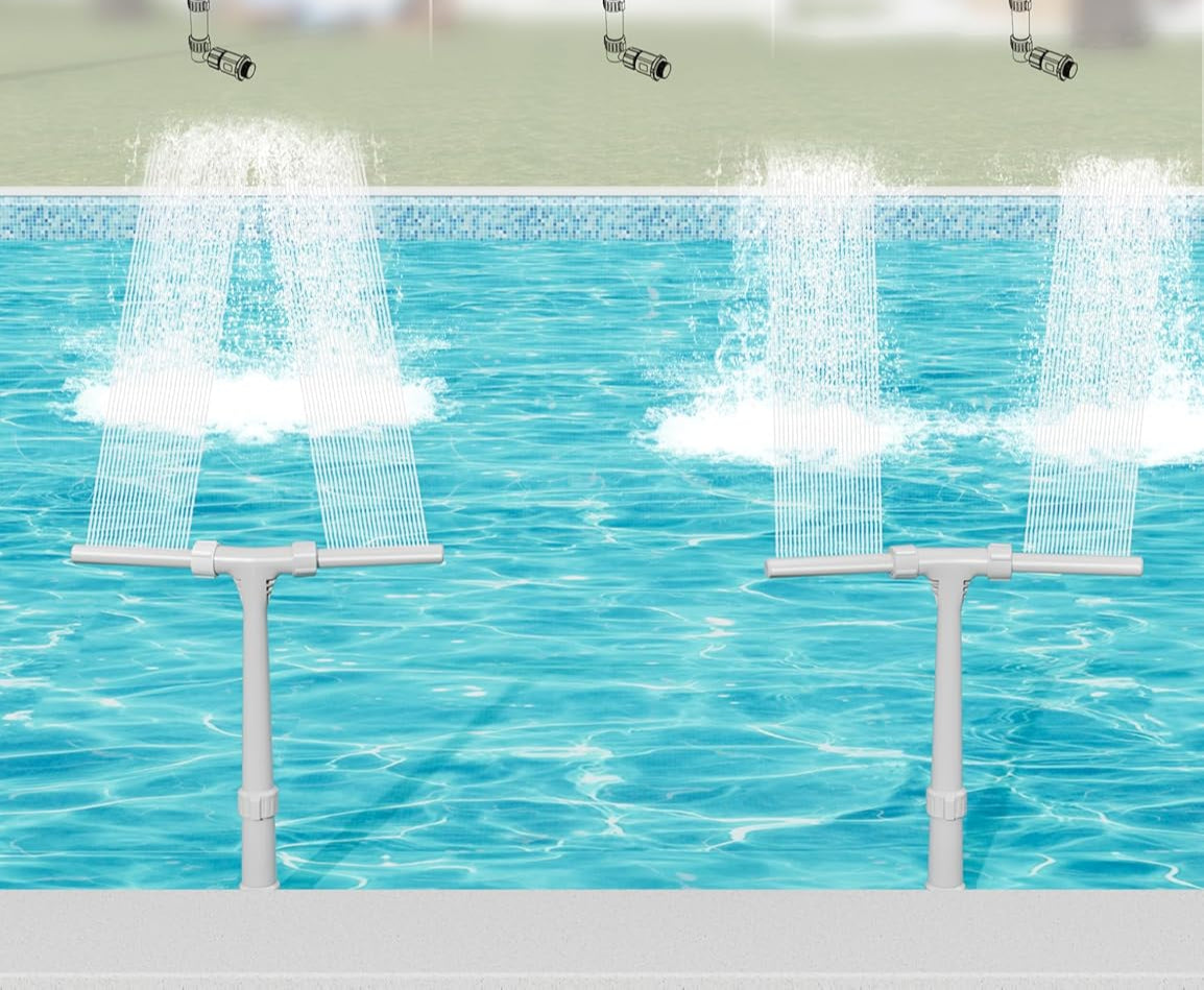 Pool Fountain for Above and In-Ground Pools, Pool Waterfall with Dual Sprayer Multiple Spray Method, Adjustable Swimming Sprinkler Cooler with Extension Tube for Pool (Gray)