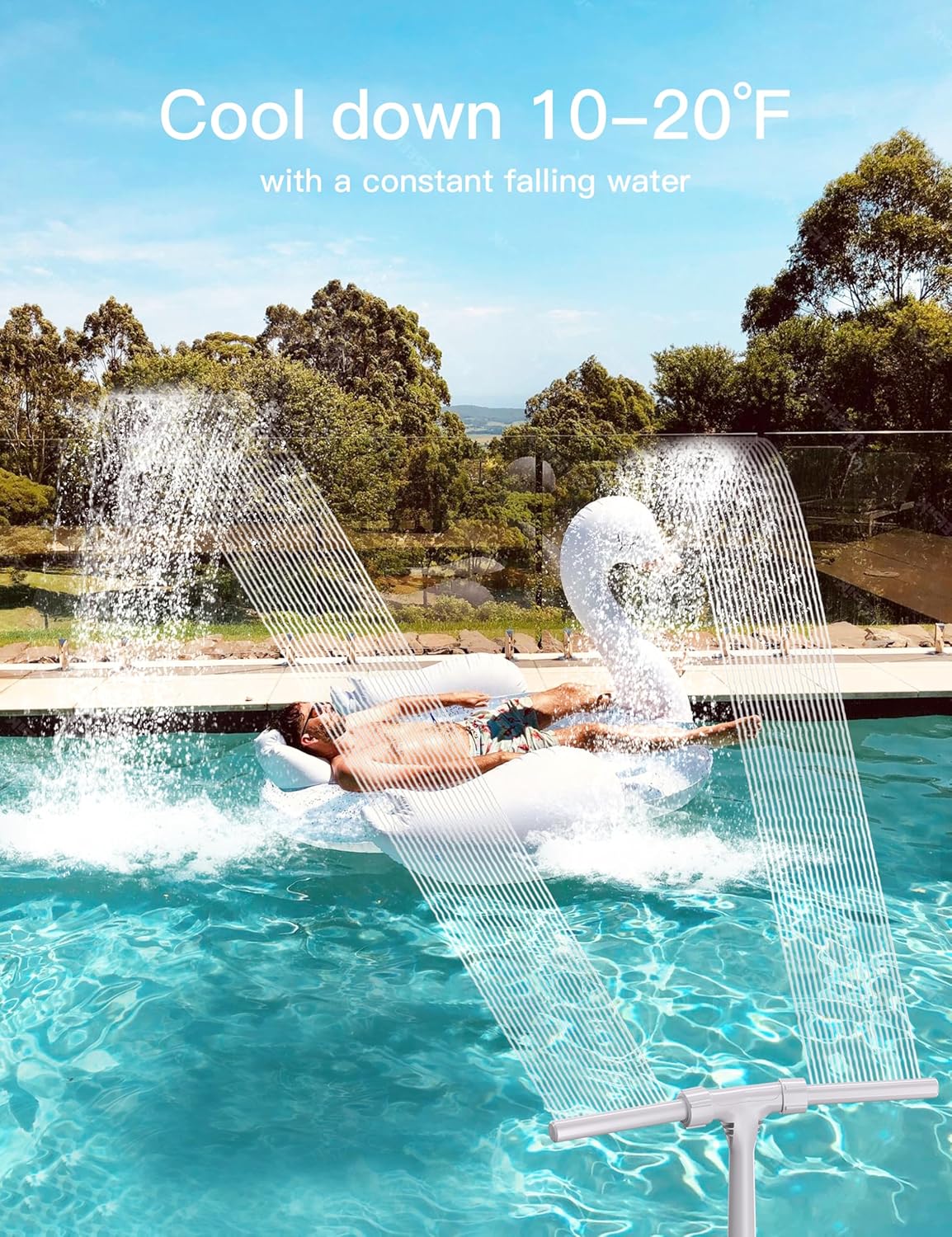 Pool Fountain for Above and In-Ground Pools, Pool Waterfall with Dual Sprayer Multiple Spray Method, Adjustable Swimming Sprinkler Cooler with Extension Tube for Pool (Gray)