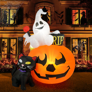 HOPOCO 5 FT Halloween Inflatable Decorations Spooky Pumpkin Witch Lighted and Black Cat Inflatable Model, Halloween Decorations Outdoor Inflatables Pumpkin Combo with Build-in LEDs Blow Up