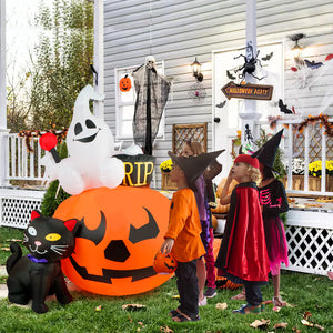 HOPOCO 5 FT Halloween Inflatable Decorations Spooky Pumpkin Witch Lighted and Black Cat Inflatable Model, Halloween Decorations Outdoor Inflatables Pumpkin Combo with Build-in LEDs Blow Up